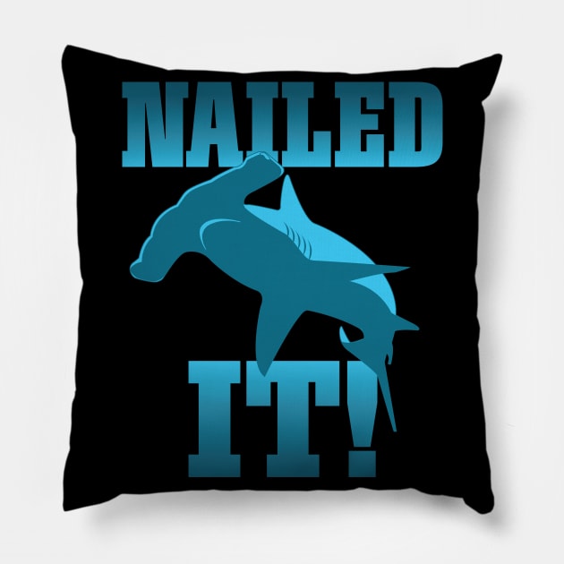 Funny Skateboarder Stuff - Faded Nailed It Hammerhead Shark graphic Pillow by Vector Deluxe