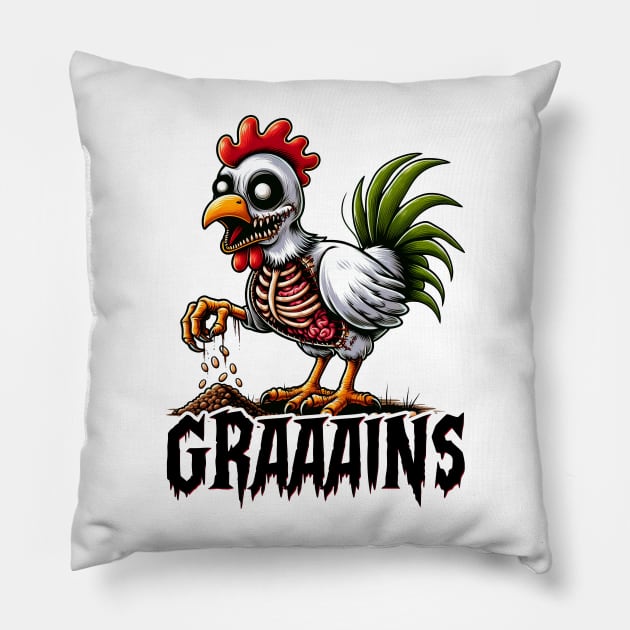 Undead Zombie Chicken Grains Pillow by cyryley