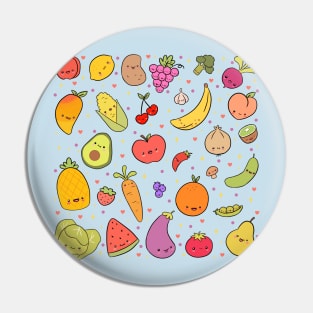 Kawaii fruits and vegetables illustration Pin