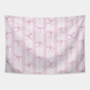 Coquette pink bows on a vertical stripes background Tapestry