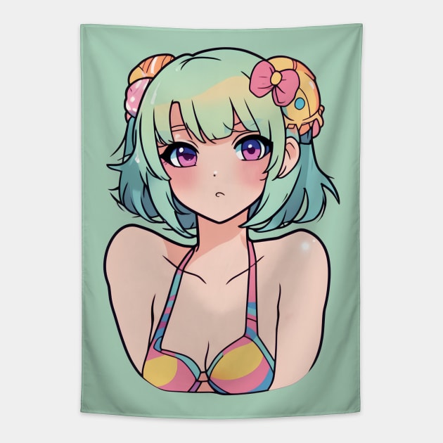 Cute anime girl in bikini Tapestry by InkPulse