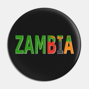 Zambia Text in Colors of the Zambian Flag Pin