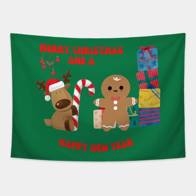 Gingerbread man and reindeer Christmas Tapestry by Rubi16