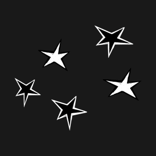 Hand Drawn Black and White Stars Pattern T-Shirt