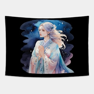 Anime Girl Watercolor Drawing Tapestry