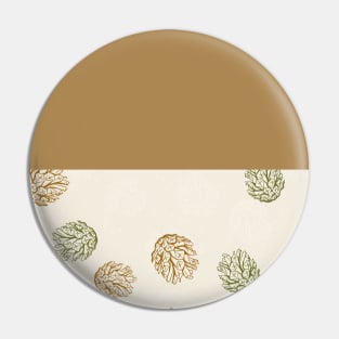 Gold Horizontal Split Colorful Pinecone Pattern on Cream Off-White Pin