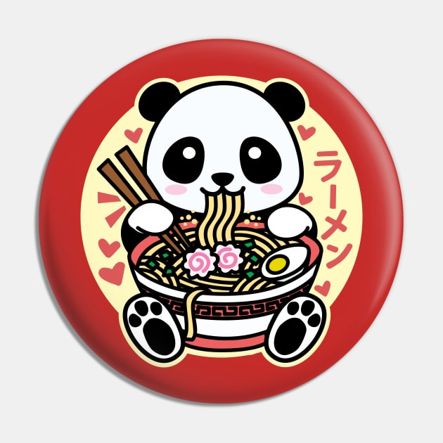 Panda Eating Ramen Cute Kawaii Design Pin by DetourShirts