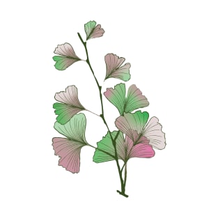 Ginkgo leaves - Pink and Green T-Shirt