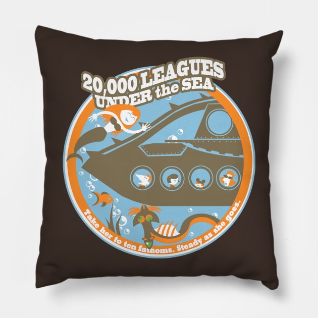 20,000 Leagues Under the Sea (brown, orange, blue) Pillow by brodiehbrockie