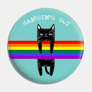 LGBT Rainbow Flag Hanging Out Cat Pin