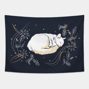 Sleepy cat and flowers Tapestry