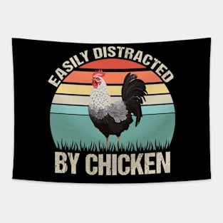Easily Distracted by Chicken: Funny Retro Tee Tapestry