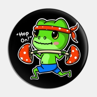 Goblincore Frog and Mushroom Weightlifting Pin