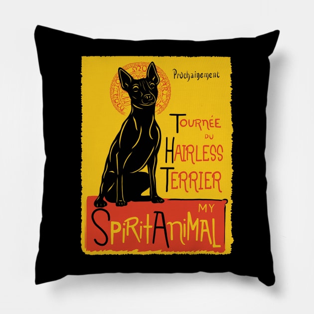 Funny American Hairless Terrier Cute Dog Chat Noir Mashup Art Pillow by Get Hopped Apparel