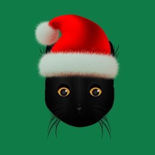 Black Cat Santa Claus Christmas Hat T-Shirt