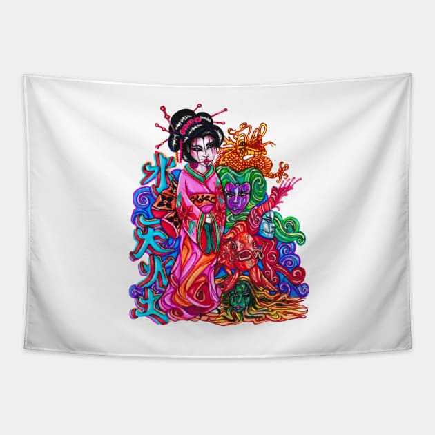 4 Elements Geisha Tapestry by ogfx