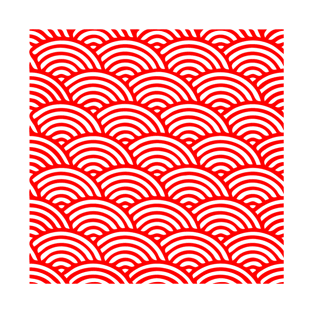 Japanese Wave Seamless Pattern, Red And White T-Shirt