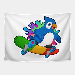 Parrot as Skater with Skateboard Tapestry