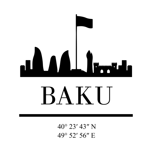 BAKU AZERBAIJAN BLACK SILHOUETTE SKYLINE ART by deificusArt