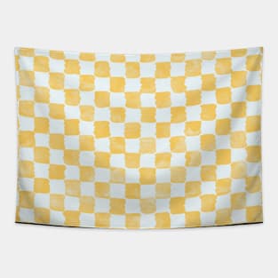 Buttery yellow watercolor checker pattern Tapestry