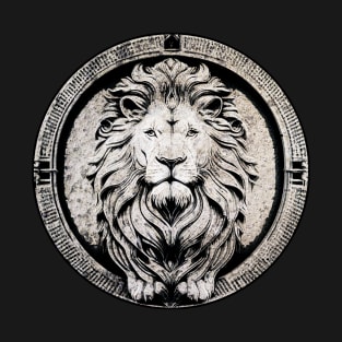 Stone Statue Of Lion In Circular Frame T-Shirt