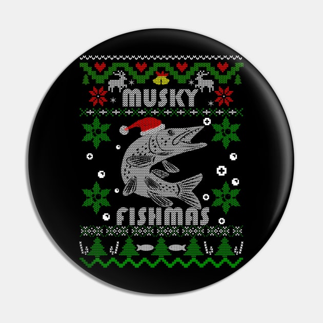 Angler Fishmas Musky Fishing Ugly Christmas Pin by kasperek