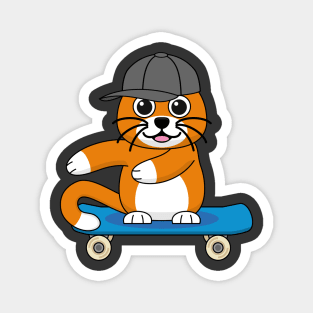 Cute Orange Cat on Skateboard Cartoon Magnet