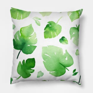 tropical green leaves in a soft watercolor Pillow