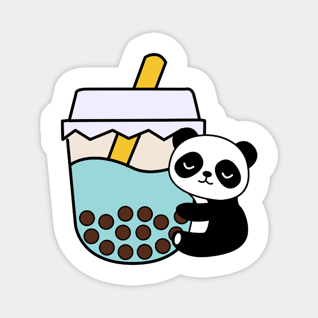 Adorable Panda Baby Bubble Tea Hug Kawaii Blue Magnet by 4U2NV-LDN