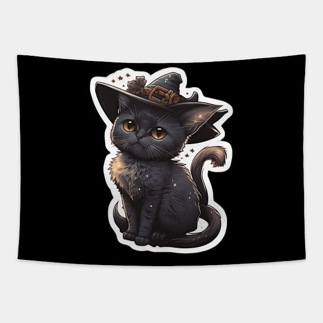 Cute little witchy cat Tapestry by WhispersOfColor