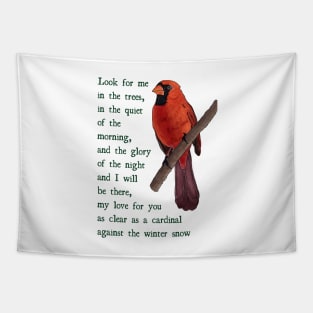 Loved One Cardinal Condolence Message and Illustration (Green on White) Tapestry