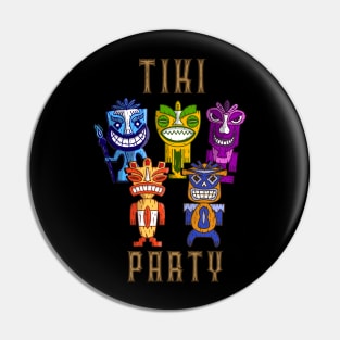 Tropical Hawaiian Tiki Party Colorful Rainbow Tikis Green Background Pin