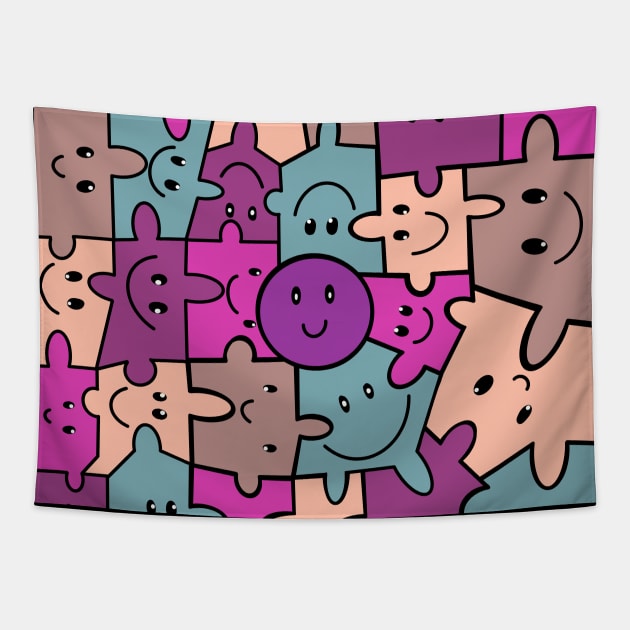 Happy Faced Puzzle Pieces Tapestry by Suneldesigns