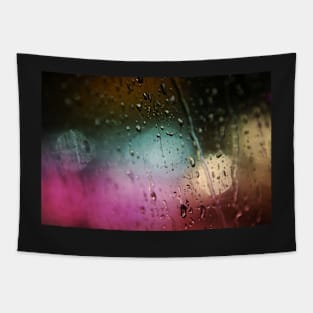 Deatil of raindrops on a car windshield at night Tapestry