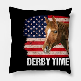 Derby USA Flag Horse Vintage Derby Time Pillow