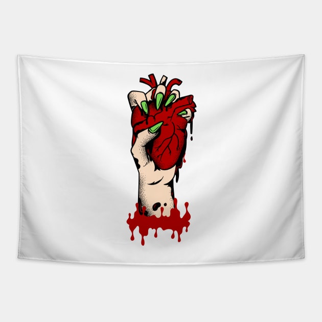 female hand bloody heart Tapestry by JENNEFTRUST