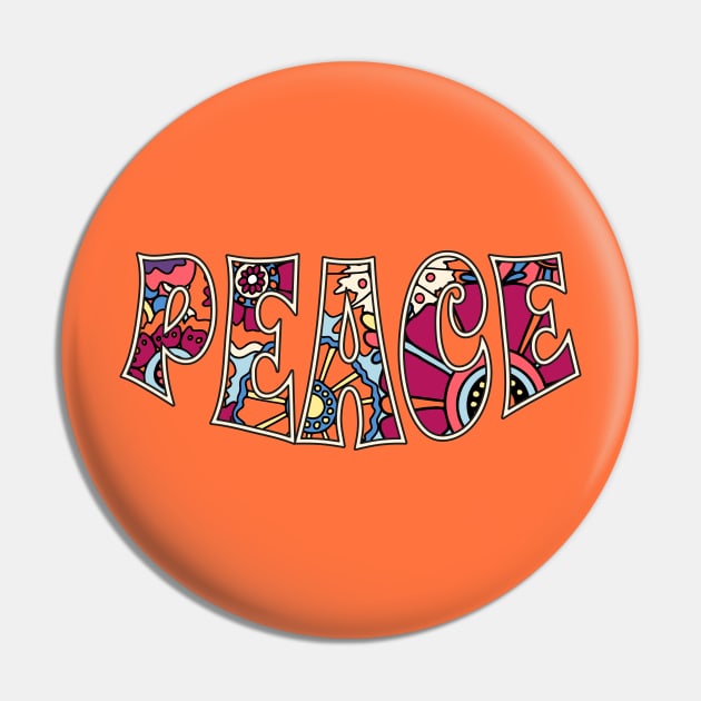 Retro Flower Power Peace Typography Pin by JunkyDotCom