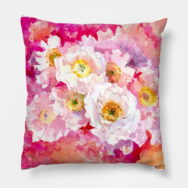 Pink Abstract Flowers, Peonies Pillow by surenart