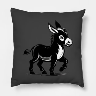 Cute Black and White Donkey Cartoon Animal Art Pillow