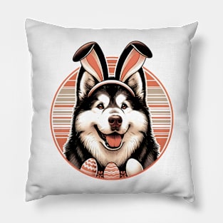 Alaskan Malamute in Bunny Ears Celebrating Easter Pillow