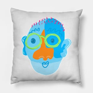 Blue Funky Face Pillow