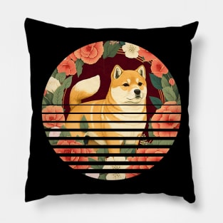 Shiba Inu Dog, Rose Ornament, Floral Style Pillow