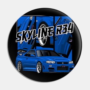 Nissan Skyline r34 GTR Blue, JDM Car Pin