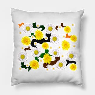 wildflower feelings pattern cats among dandelions And daisies Pillow