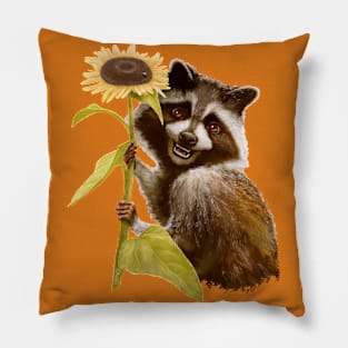 Sunflower Raccoon Pillow