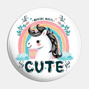 Cute unicorn with rainbow, flowers and clouds Pin