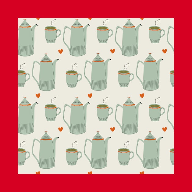 Pattern with ceramic kitchen utensils and hot drink by DanielK