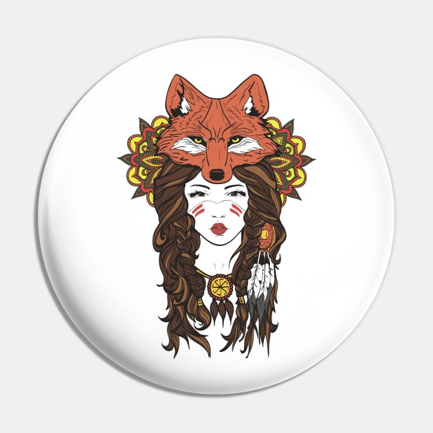 girl and fox colored design Pin by TOTEM clothing