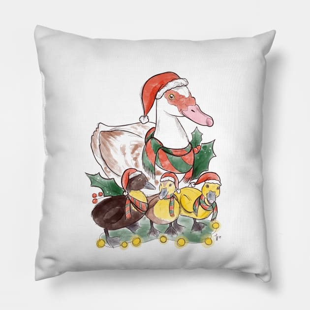 Christmas duck Pillow by Jurassic Ink