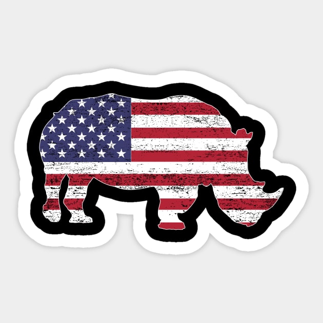 American Flag Rhino USA Conservation TShirt - Rhino Lover - Sticker